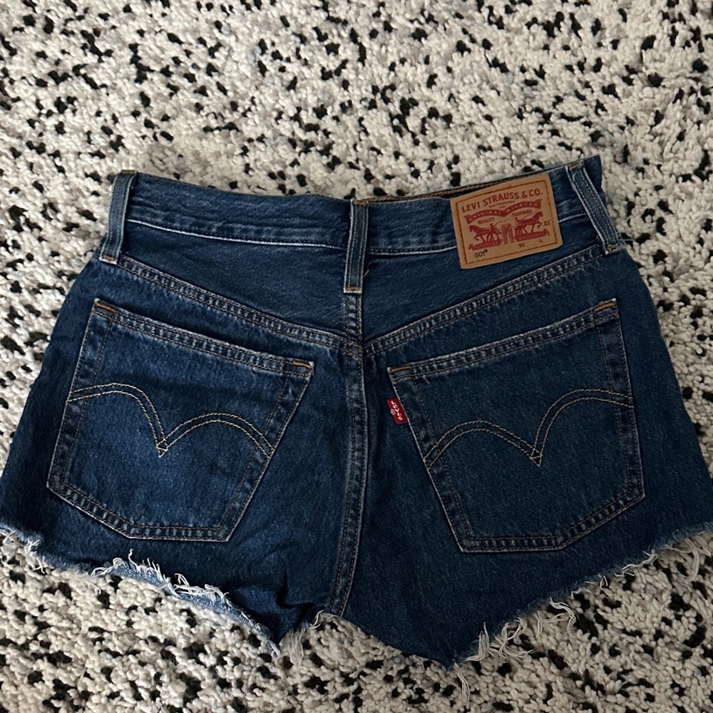 Levi's Dark Blue Distressed Jean Shorts - Picture 2 of 3